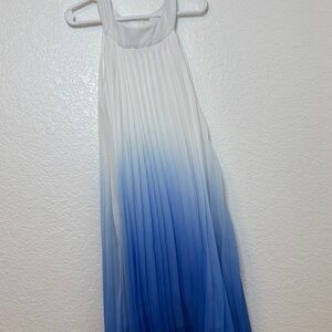 Rare Editions White to Blue Ombre Pleated Halter Formal Dress